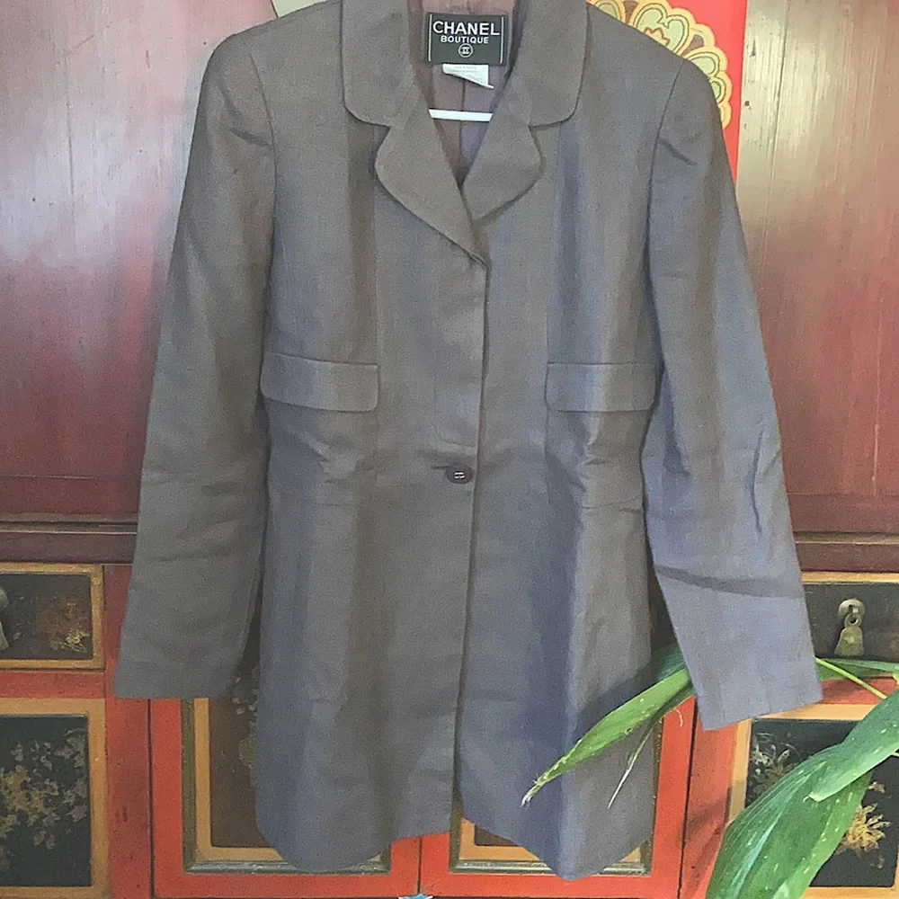 Auth CHANEL SUIT 100% Linen Jacket & Skirt size 38